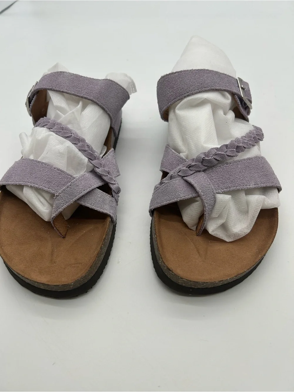 Mountain Sole Women’s Braided Strap Lavender Suede Slide Sandals size 9